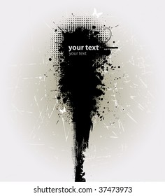 Ink Splat Overlayed by Halftone Dots in black and white
