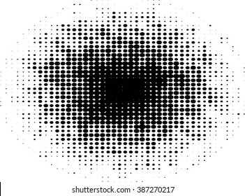 Ink splat overlayed by halftone dots in black and white. Vector