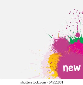 Ink splat overlayed by retro dots in red, green and blue, vector illustration.