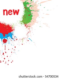Ink splat overplayed by retro dots in red, green and blue, vector illustration.