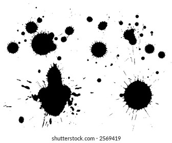 ink splats grouped and to be used as brushes, paint splatters, backgrounds or blood stains etc.