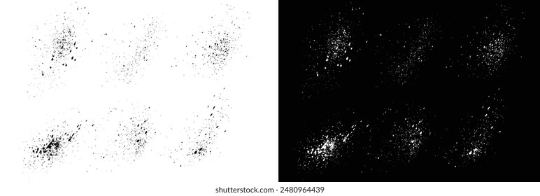 Salpicadura de tinta abstracto negro y blanco grunge pincel trazo colección de Anuncio de Vector en sangre. Juego de terror de negro y blanco con sangre grunge pincel de tinta mancha de Vector colección de mancha de sangre de miedo