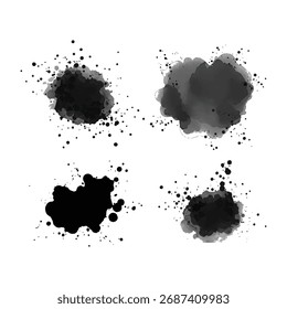 Ink Splatter Collection Abstract Black Watercolor Splashes and Drips