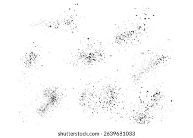 Ink splatter dirty set of black grunge texture distressed isolated blood background