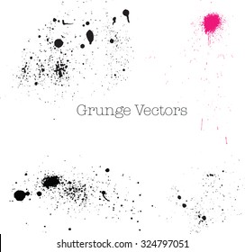 Ink splatter, drips and splash vector texture. 4 unique, individually grouped textures. 