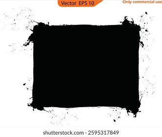 Ink splatter frame. Dirty brush splatted stains, black paintbrush splash frame grunge sprayed inks drips borders vector, black monochrome drip illustration, texting boxes.