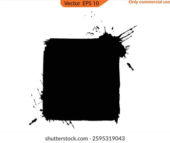 Ink splatter frame. Grunge backgrounds set. Brush black paint ink stroke over square frame, texting boxes. Quote box speech template.