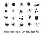 Ink splatter. Grunge liquid paint splashes and stains. Abstract ink splashesInk splatter. Grunge liquid paint splashes and stains. Black ink blots, stains, blobs, drops. Abstract messy spatter texture