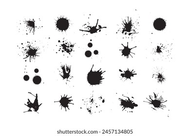 Tintenspritzer. Grunge flüssige Farbe spritzt und fleckt. Abstrakte TintenspritzerTintenspritzer. Grunge flüssige Farbe spritzt und fleckt. Schwarze Tintenkleckse, Flecken, Kleckse, Tropfen. Abstrakte unordentliche Spritzer-Textur