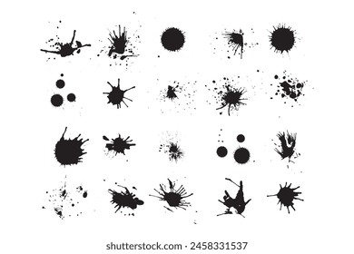 Salpicaduras de tinta. Grunge salpicaduras y manchas de pintura líquida. Salpicaduras de tinta Abstractas Salpicaduras de tinta. Grunge salpicaduras y manchas de pintura líquida. Manchas de tinta negra, manchas, gotas. Abstractas textura de salpicadura desordenada
