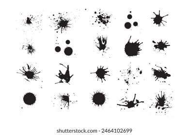 Ink splatter. Grunge liquid paint splashes and stains. Abstract ink splashesInk splatter. Grunge liquid paint splashes and stains. Black ink blots, stains, blobs, drops. Abstract messy spatter texture