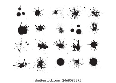 Salpicaduras de tinta. Grunge salpicaduras y manchas de pintura líquida. Salpicaduras de tinta Abstractas Salpicaduras de tinta. Grunge salpicaduras y manchas de pintura líquida. Manchas de tinta negra, manchas, gotas. Abstractas textura de salpicadura desordenada