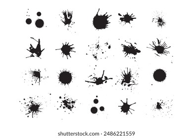 Salpicaduras de tinta. Grunge salpicaduras y manchas de pintura líquida. Salpicaduras de tinta Abstractas Salpicaduras de tinta. Grunge salpicaduras y manchas de pintura líquida. Manchas de tinta negra, manchas, gotas. Abstractas textura de salpicadura desordenada
