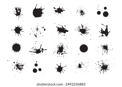 Ink splatter. Grunge liquid paint splashes and stains. Abstract ink splashesInk splatter. Grunge liquid paint splashes and stains. Black ink blots, stains, blobs, drops. Abstract messy spatter texture