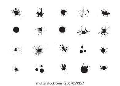 Ink splatter. Grunge liquid paint splashes and stains. Abstract ink splashesInk splatter. Grunge liquid paint splashes and stains. Black ink blots, stains, blobs, drops. Abstract messy spatter texture