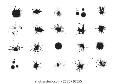 Ink splatter. Grunge liquid paint splashes and stains. Abstract ink splashesInk splatter. Grunge liquid paint splashes and stains. Black ink blots, stains, blobs, drops. Abstract messy spatter texture
