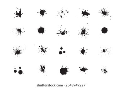 Salpicaduras de tinta. Pintura líquida Grunge salpica y mancha. Salpicaduras de tinta Abstractas Salpicaduras de tinta. Pintura líquida Grunge salpica y mancha. Manchas de tinta negra, manchas, gotas. Abstractas textura desordenada de salpicaduras