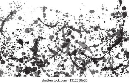 Ink splatter paint drops splashes vector set. Black drip spots isolated on white background. Ink blots, splats, watercolor paint spots, drops splashes. Spray splatter design elements, inky dirt mud 