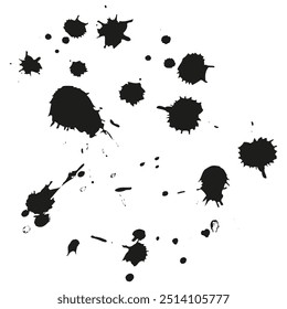 Ink splatter set. Black paint blotches. Abstract splash marks. Grunge ink stains.