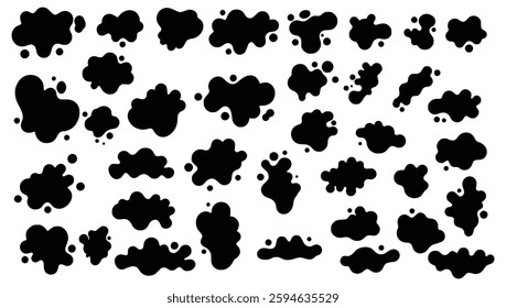 Ink Splatter Set: A collection of black ink splatters in various shapes and sizes, creating a versatile set for design and artistic projects.