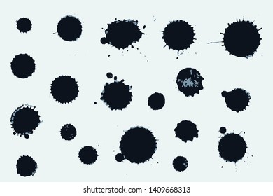 Ink splatter set. Paint drops and spots set for design. Collection of Various Ink Blot Splatters. Abstract vector illustration. Set for grunge splash textures. EPS10.
