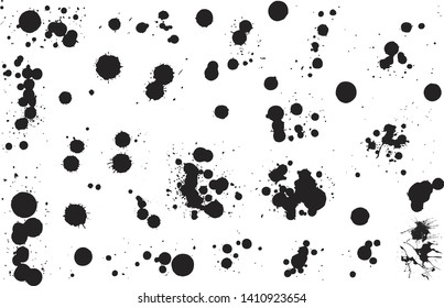 Ink splatter set. Paint splashes set for design. Collection of Various Ink Blot Splatters and Drops. Abstract vector illustration. Set for grunge splash textures. EPS10.