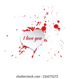 Ink splatter with small drops of red. 
