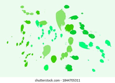 Ink splatter splats in green on off white background. Vector illustration. Backdrop for banner, advertisements, book cover, brochure, flyers.