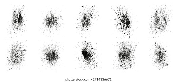 Texturas de manchas de tinta com distribuição dinâmica caótica. Pontos de alto contraste criam acentos visuais expressivos