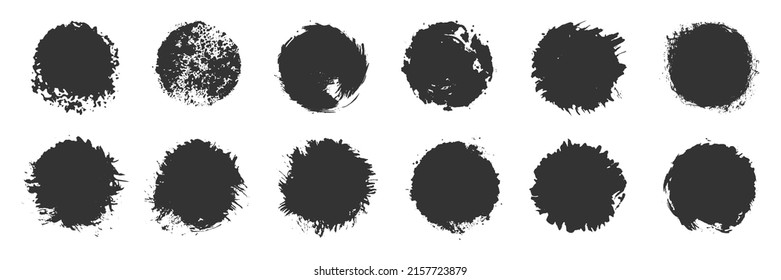 Ink spot dot round smear print black silhouette set. Wet dry sponge brush circle shape sticker backdrop grunge abstract graffiti style detail trace dirty texture splat banner drip dot print isolated