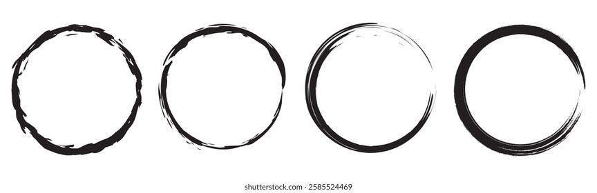 Ink spot dot round smear print silhouette set. Wet dry sponge brush circle shape sticker. Brush circles. grunge circles. Brush circles deign. Black circle brush stroke. 