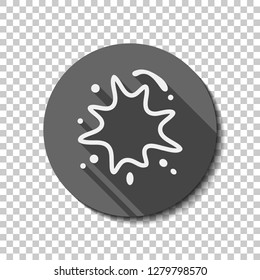 Ink spot, paint stain, simple linear outline icon. flat icon, long shadow, circle, transparent grid. Badge or sticker style