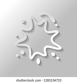 Ink spot, paint stain, simple linear outline icon. Paper style with shadow on gray background