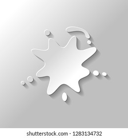 Ink spot, paint stain, simple icon. Paper style with shadow on gray background