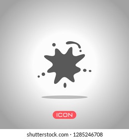 Ink spot, paint stain, simple icon. Icon under spotlight. Gray background