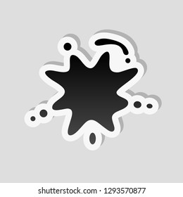 Ink spot, paint stain, simple icon. Sticker style with white border and simple shadow on gray background