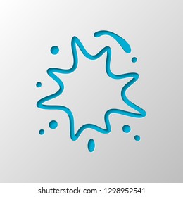 Ink spot, paint stain, simple linear outline icon. Paper design. Cutted symbol with shadow