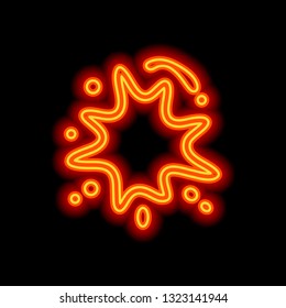 Ink spot, paint stain, simple linear outline icon. Orange neon style on black background. Light icon
