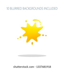 Ink spot, paint stain, simple icon. Colorful logo concept with simple shadow on white. 10 different blurred backgrounds included