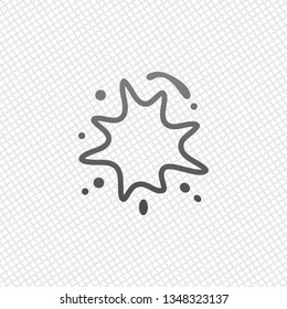 Ink spot, paint stain, simple linear outline icon. On grid background
