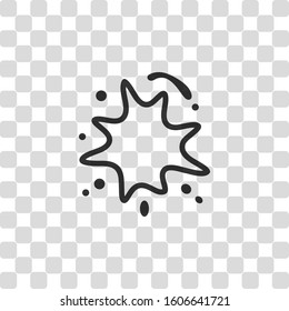 Ink spot, paint stain, simple linear outline icon. Black symbol on transparency grid