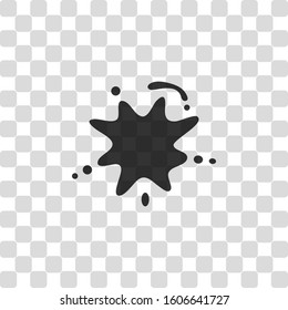 Ink spot, paint stain, simple icon. Black symbol on transparency grid