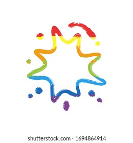 Tintenfleck, Farbfleck, einfaches lineares Kontursymbol. Zeichnungszeichen im LGBT-Stil, sieben Farben des Regenbogens (rot, orange, gelb, grün, blau, indigo, violett