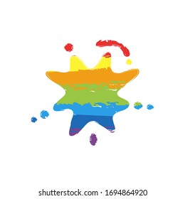 Ink spot, paint stain, simple icon. Drawing sign with LGBT style, seven colors of rainbow (red, orange, yellow, green, blue, indigo, violet
