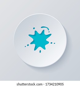 Ink spot, paint stain, simple icon. Cut circle with gray and blue layers. Paper style
