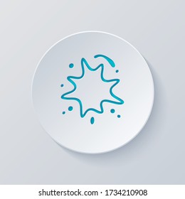 Ink spot, paint stain, simple linear outline icon. Cut circle with gray and blue layers. Paper style