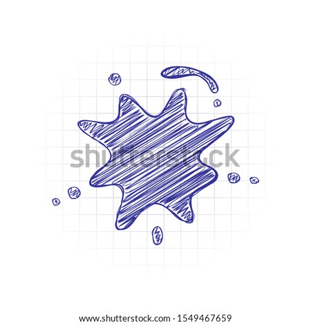 Ink spot, paint stain, simple icon. Hand drawn sketched picture with scribble fill. Blue ink. Doodle on white background