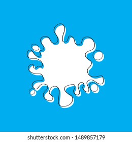 Ink spot, texture of paint spot, milk spot. Milk beverage drop. Milk splash and drops round shape top view blue background vector illustration