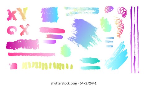 Ink spots, lipstick, nail Polish, makeup items. Spots of watercolor paints. Brushstroke iridescent marker. Watercolor blots, splashes, and drops. Stroke, ink, and pastels.