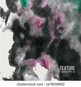 Ink stain. Hand drawn abstract art. Marble effect. Include black, pink and green colors.
